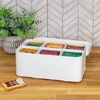 AuldHome Design Farmhouse Tea Bag Box (White), Vintage Retro Style Enamelware Tea Storage Tin - Image 4
