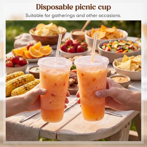 Lounsweer 30 Pcs Clear Reusable Cups with Lids and Straws, 20oz, White - Image 6