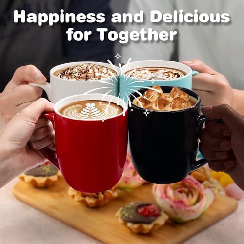 Large Ceramic Coffee Mugs Set of 6 16oz(475ml) Tea Cups Idea Gifts Black - Image 5