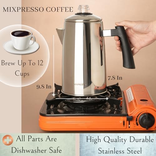 Mixpresso 12 Cup Coffee Percolator Stovetop, Stainless Steel Coffee Pot - Image 2
