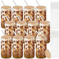 12 Pack 16 oz Football Glass Cups with Bamboo Lid and Straw by Yetene