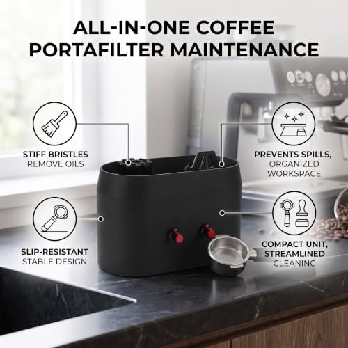 Fabater Coffee Portafilter Cleaning Kit, Automatic Portafilter Cleaner Machine, Electric Automatic Espresso Knock Box with Brush Heads & Scraper, Scrubs Away Coffee Grounds, Oils - Image 5