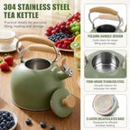 Whistling Tea Kettle, 2.5 Qt Stovetop Teapot, Olive Green - Image 4