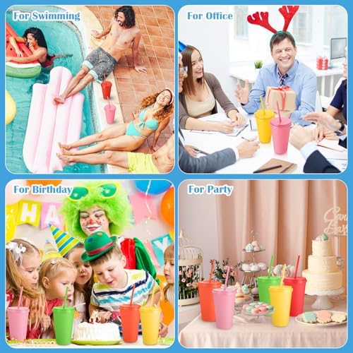 Honeydak 30 Pack Plastic Tumblers with Lids and Straws Bulk, Bright Color - Image 6
