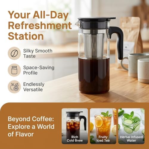 ibasenice 1 Set Cold Brew Coffee Maker Glass, 64oz Mason Jar Pitcher W/ - Image 3