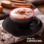 MIAMIO - Set of 6, Ceramic Stackable Cappuccino Cups Set / 6 Ounce Cappuccino Mugs and Saucer with Metal Stand for Coffee Drinks, Cafe, Latte, Americano and Tea - Le Papillon Collection (Red) - Image 4