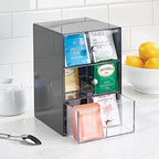 mDesign Plastic Wide Kitchen Pantry, Cabinet, Countertop Organizer Storage Station, 3 Drawers for Coffee, Tea, Sugar Packets, Sweeteners, Creamers, Drink Pods, Packets; 18 Sections, Dark Gray/Clear - Image 2