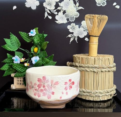 Japanese Traditional Mino Ware Handcrafted Mini Matcha Chawan Tea Bowl Cup Set With Chasen Bamboo Tea Whisk Ceremony Tableware Pottery (Shino Sakura) - Image 6