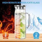 3 Sets Glass Pitcher with Lid, 50 oz / 1500 ml Water Carafe with Handles Hot Cold Beverage Water Jar Glass Jug (Stainless steel lid) - Image 5