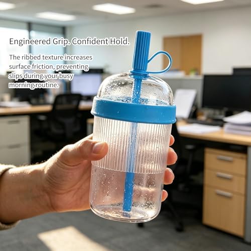 Reusable High-Clarity Copolyester Tumbler with Straw and Cap, 18oz Portable Coffee Mug with Ribbed Grip, Travel Cup for Office and Car - 540ml Multiple Colors (Light Purple) - Image 4