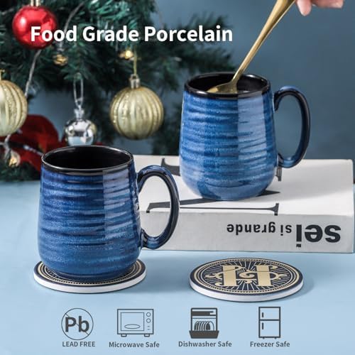 HASENSE Ceramic Coffee Mugs Gift Set for Men, Women, Blue Reactive Glazes - Image 6