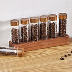 UPKOCH 1 Set Glass Coffee Beans Storage Tubes Coffee Bean Cellar with Wooden Stand Single Dose Vials for Tea Spices - Image 3