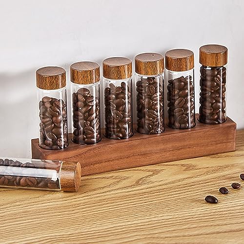 UPKOCH 1 Set Glass Coffee Beans Storage Tubes Coffee Bean Cellar with Wooden Stand Single Dose Vials for Tea Spices - Image 3