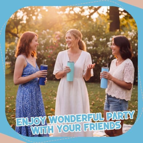 8 Pcs 20oz Insulated Stainless Steel Tumbler with Lid and Straw, Blue - Image 5