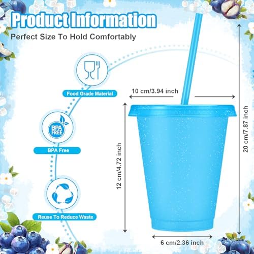 24 Pcs Plastic Tumblers with Lids and Straws, Reusable Cups with Lids Plastic Colorful Cups for Party Birthday, Iced Coffee Cup Travel Mug Cold Drink Tumblers Bulk (16 oz, Blue) - Image 2