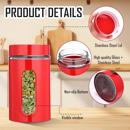 Patelai 6 Pack Airtight Stainless Steel Kitchen Canisters, Red, 32 oz - Image 4