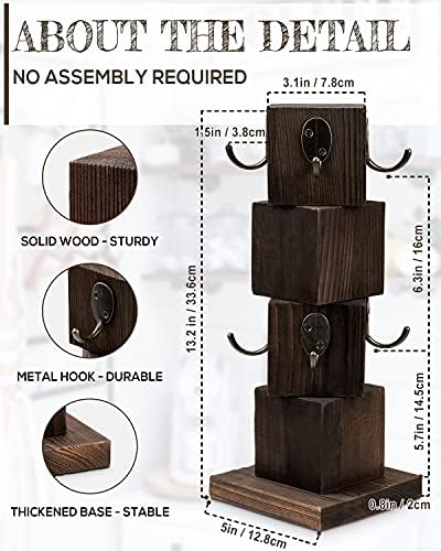PUERSI Coffee Mug Holder for Counter, Rustic Solid Wood Mug Tree - Image 3
