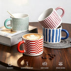 Stoneware Coffee Mugs Set of 4, 14oz Hand-Painted Coffee Cups with Handle - Image 2