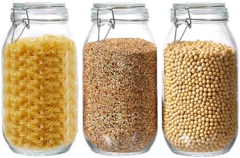 3 Pack 68oz Food Storage Jars with Airtight Lids, Preserving Seal Wire Clip Fastening Glass Containers, Canisters for Kitchen Organization, Flour, Cereal, Pasta, Sugar, Beans, Pickling Jars(68 Oz*3) by Ulodimi