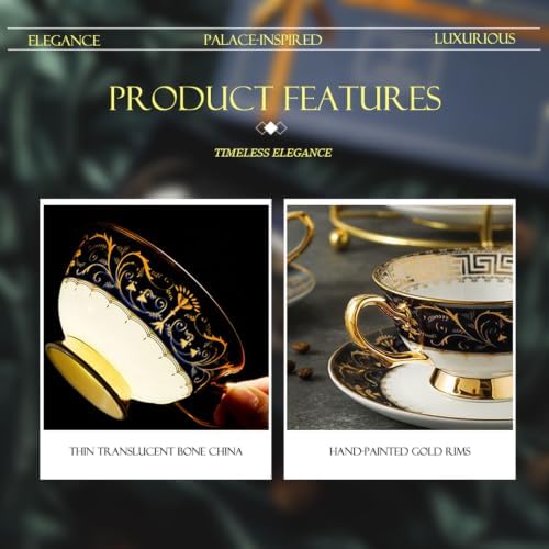 bone china tea set tea cups british tea set for adults porcelain tea cups coffee cups set of 2 exquisite packaging - Image 3