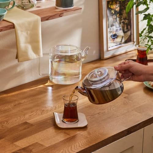 Karaca Flat Luster Borosilicate Glass Teapot with Infuser - Clear Turkish Tea Maker - Ideal for Herbal, Loose Leaf - Teapot with Strainer (1.1L) & Tea Kettle (1.8L) for Stovetop - Image 6