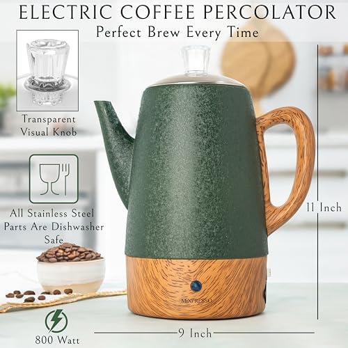 Mixpresso 10 Cup Shiny Green Electric Percolator Coffee Pot Stainless Steel - Image 2