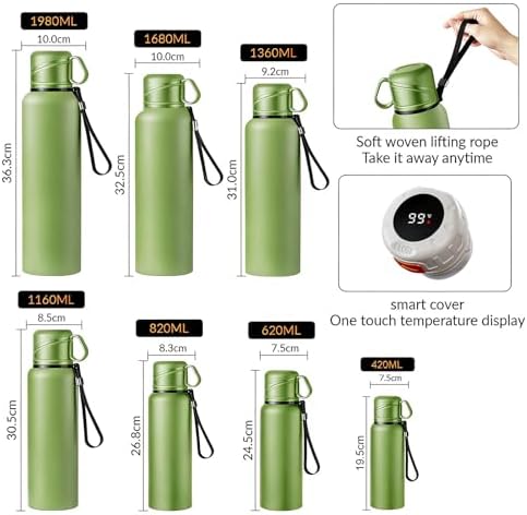 Double wall vacuum Leakproof stainless steel wide mouth insulated water bottle;tea tumbler with infuser,cup,lid;smart thermoses hot drinks;thermal flask ice coffee with led digital temperature display - Image 3