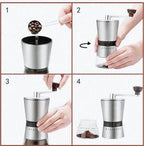 CAFECITO Manual Coffee Grinder | Portable Hand Coffee Bean Grinder with Ceramic Burr | 304 Stainless Steel Conical Burr Mill | Adjustable Grind | Glass Jar | Easy to Clean - Image 2