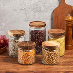 Gerrii Clear 5 Pcs Vintage Glass Food Storage Containers 17/24/34 oz Glass Jar with Lid Airtight Candy Food Canisters for Kitchen Counter Pantry Coffee Beans (Begonia,Sunflower,Window Grilles Round) - Image 4