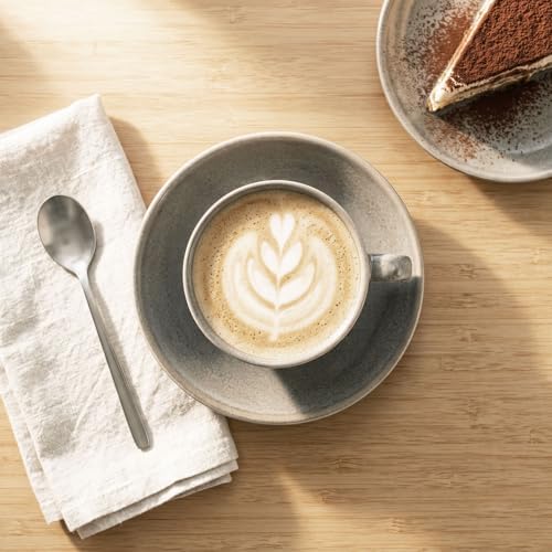 5.1 OZ Cappuccino Coffee Cup and Saucer Set, 4-piece ceramic coffee cup and saucer set, suitable for cappuccino, flat white, Americano, espresso, single-origin pour-over, and tea. - Image 4