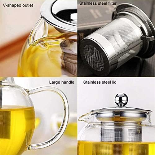 Tea Pot 650ml/950ml Clear Borosilicate Glass Teapot with Removable 304 Stainless Steel Filter Cool Kettle Flower Teapot Teapot for Infuser (Color : 650ML) - Image 3