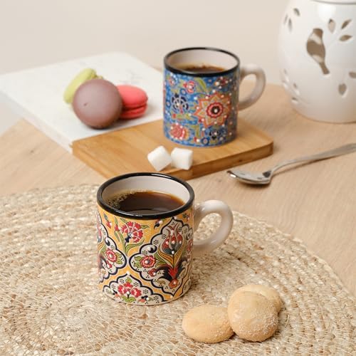 Ceramic Espresso Cups, 5 Oz Espresso Cups Set of 4, Handmade Espresso Cup, 2.75 Inch Espresso Mugs, Multicolor Demitasse Cups, Microwave & Dishwasher Safe Espresso Mugs, Coffe Mug Set (FLOWER BLOOM) - Image 6
