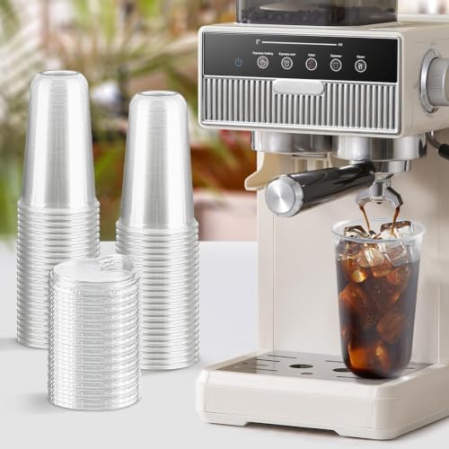 18 oz Round Bottom Clear Plastic Cups with Strawless Sip Lids, 100 Pack - Image 4