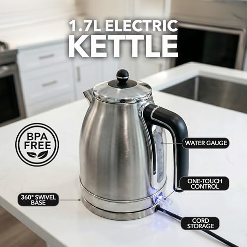 OVENTE 1.7L Stainless Steel Electric Kettle, 1500W Power, Silver KS777S - Image 3