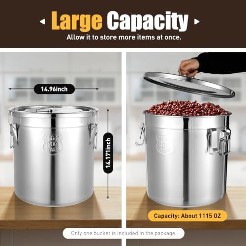 33L/ 8.7Gal Stainless Steel Food Storage Container with Lid and Handles - Image 4