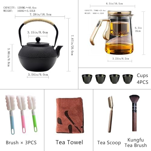 YJX 25.4oz Magnetic Glass Teapot Set with 40.6oz Cast Iron Tea Kettle for Stovetop, Small Enchanted Brewing Tea Pot, Witchcraft Magic Borosilicate Tea Set with Strainer for Loose Leaf - Image 2