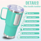 20 oz Tumbler with Handle and Lid Insulated Travel Coffee Mug LightBlue 6P - Image 3