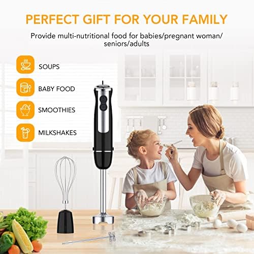 Immersion Blender 5 in 1 Hand Blender, 800W Hand Mixer Stick 12 Speed & Turbo Mode Hand Mixer with 600ml Mixing Beaker, 500ml Chopper, Milk Frother Attachments for Soup, Smoothies, Sauce, BPA Free - Image 6