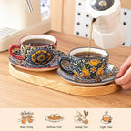 Henten Home 8.5 oz Ceramic Cappuccino Cups, Latte Cup with Saucers Set of 6 - Image 5