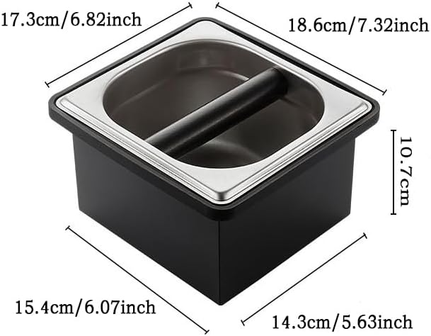 Coffee Knock Box, Stainless Steel Coffee Espresso Knock Box Coffee Grounds Bin with Noise Reduction Rubber Ring, Barista Espresso Machine Accessories - Image 2