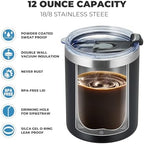 MEWAY 12 oz Lowball, Tumbler Stainless Steel Double Wall Vacuum Insulated Mug with Straw and Lid, Cleaning Brush ，Durable Powder Coated Insulated Coffee Cup for Cold & Hot Drinks (Black,4 pack) - Image 5