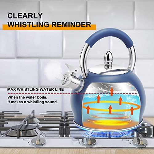Whistling Tea Kettle for Stove Top Stainless Steel Tea Pot with Ergonomic Silicone Handle Teapot for Stovetop 3.2 Quart / 3 Liter Blue - Image 4