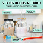 32 oz Wide Mouth Glass Drinking Jar with Handle | Iced Coffee Cup | Includes 2 Lids, 2 Silicone Straws, 2 Stainless Steel Straws, 20 Reusable Ice Cubes, Cleaning Brush & Recipe Book. - Image 2