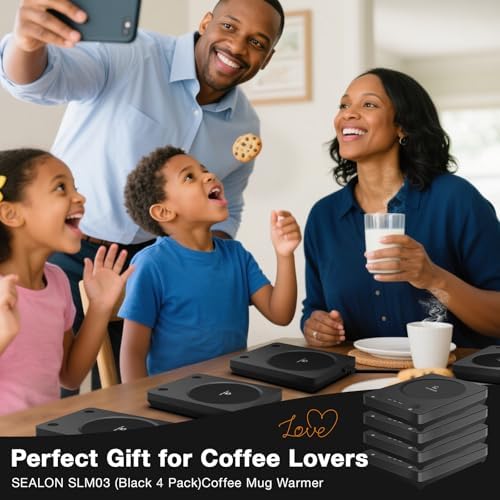 SEALON M03B Black 4 Pack Electric Cup Heater with 3 Temp Control & Universal Cup Fit for Coffee, Tea, Hot Cocoa, Oat Milk, Ginger Tea & Candle Wax, Ideal for Office Desks, Home & Gift Occasions - Image 5
