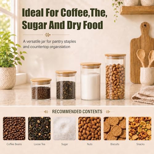 3 Pack 1200 ML / 40 FL Oz Glass Storage Container with Wood Lid, Stackable Clear Decorative Organizer Bottle Canister Pantry Jar with Air Tight Wooden Lid for Food, Coffee, Candy, Sugar, Salt, Tea - Image 5