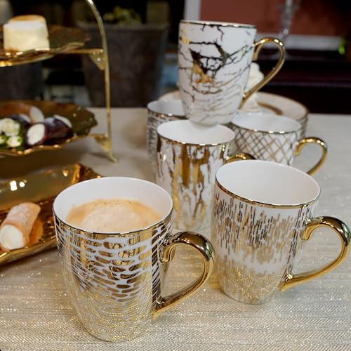 Matrix Gold Porcelain Coffee&Tea Mug Set – Premium Fine Porcelain w/ Elegant Gold-Plated Finish(not microwave safe)Luxury Drinkware-Everyday Dining,Entertaining&Special Occasions,16 Ounces (Pack of 2) - Image 4