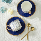 CwlwGO-Bone China Cups & Saucers Set 4, (7 oz) with Gold Spoon and Gifts Box, White Tea Cups Sets, Cappuccino Cups, Ceramic British Coffee Cup Set. - Image 3