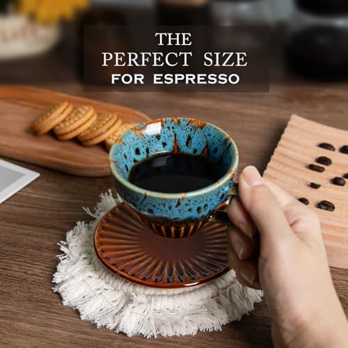 4 oz Espresso Cups with Saucers Set of 6, Ceramic Tea Cup for Latte, Coffee - Image 4