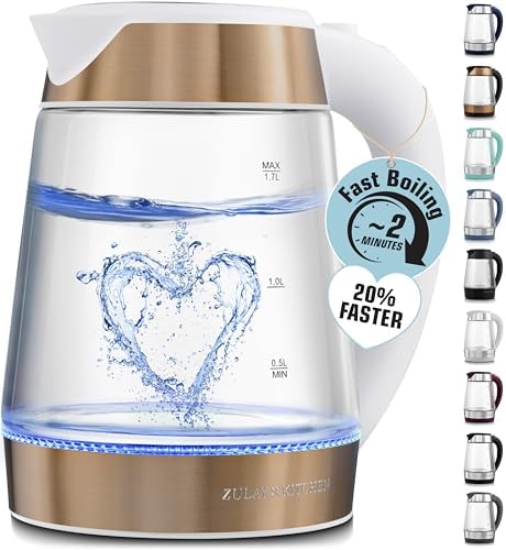 Zulay Kitchen Fast Boiling Electric Water Kettle - 1.7L, 1500W, Auto Shut-Off for Overboil & Boil Dry Protection, Cool-Touch Handle, 360° Base - Rapid Teapot Boiler For Coffee & Tea - White Copper by ZulayKitchen