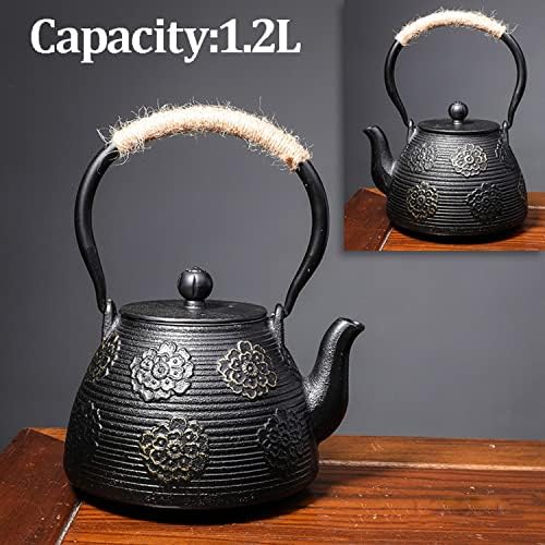 Tea Kettle,Cast Iron Teapot in Japanese Style,Tetsubin Tea Kettle with Stainless Steel Infuser,Die Casting Pattern Stove Safe Kettles,Traditional Iron Teapots,1.2L(Color:O) (Size : D) - Image 2